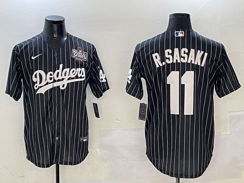 Men Los Angeles Dodgers 11 R.Sasaki Black Stripe Jointly Name 2025 Nike MLB Jersey style 4